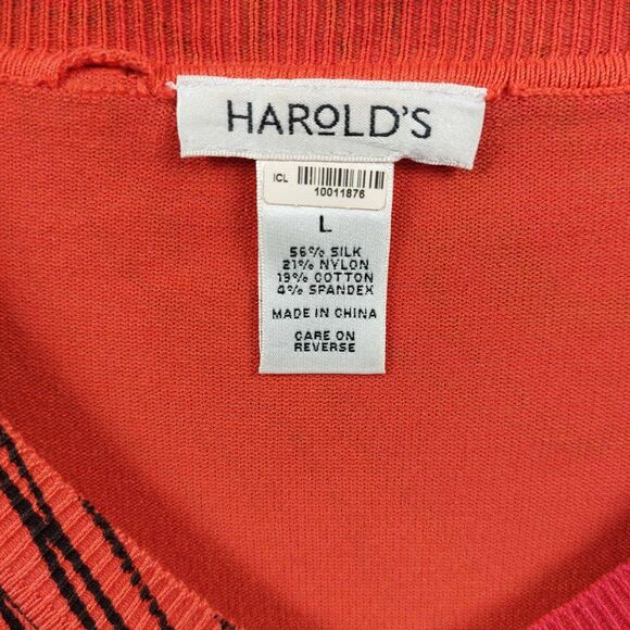 Harold's Sweater Womens Sz L Orange Red Floral Silk Blend Button Up Cardigan - Picture 8 of 9